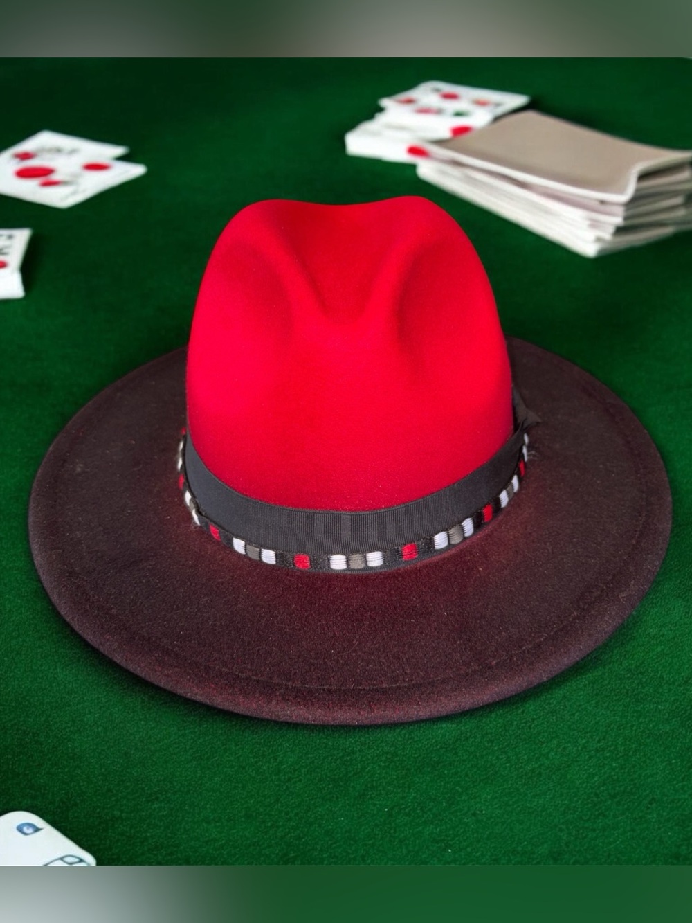 Bright Neon Red Felt Fedora Hat